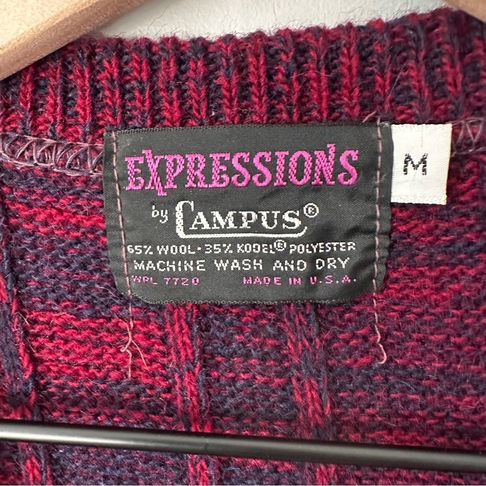 Expressions By Campus Vintage Sz M 70s 80s Sweater Vest Red Navy USA Made Wool - Picture 4 of 8